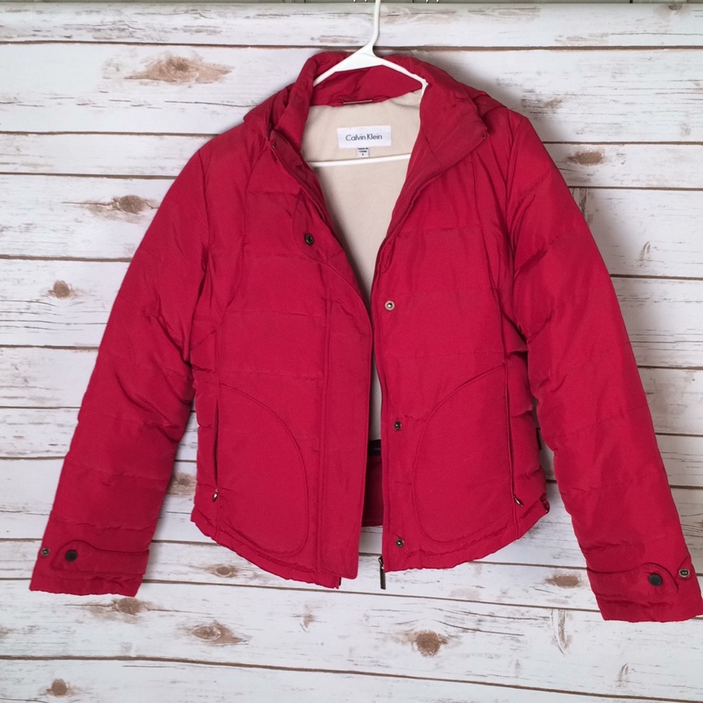 Calvin Klein Red Hooded Coat